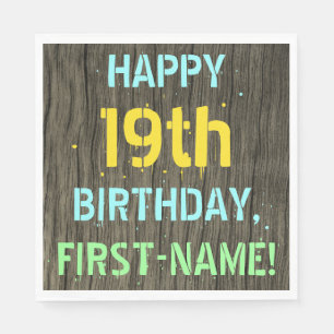 Serviette En Papier Faux Wood, Peint Texte Look, 19e anniversaire + No