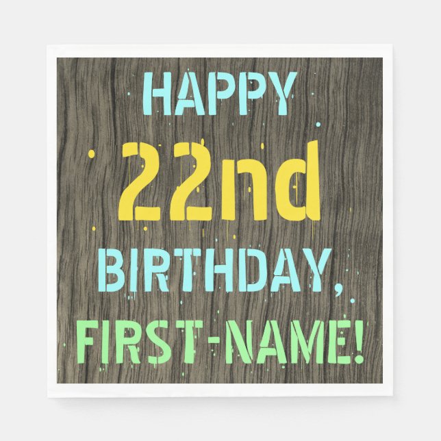 Serviette En Papier Faux Wood, Peint Texte Look, 22e anniversaire + No (Devant)