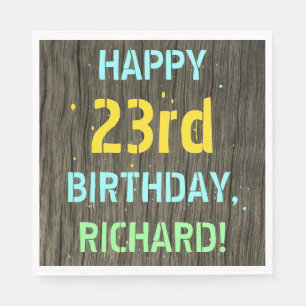 Serviette En Papier Faux Wood, Peint Texte Look, 23ème anniversaire + 