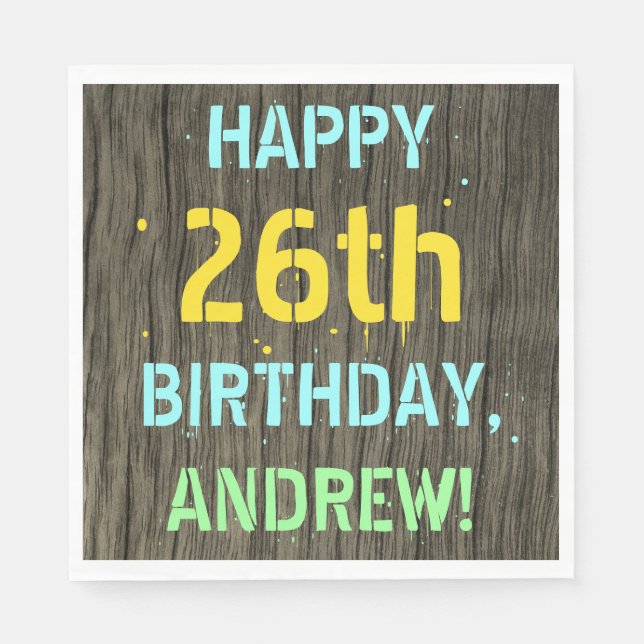 Serviette En Papier Faux Wood, Peint Texte Look, 26e anniversaire + No (Devant)