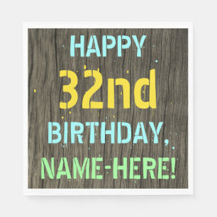 Serviette En Papier Faux Wood, Peint Texte Look, 32e anniversaire + No