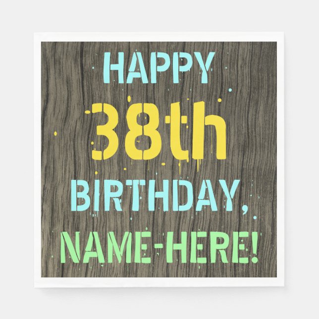 Serviette En Papier Faux Wood, Peint Texte Look, 38e anniversaire + No (Devant)