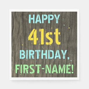 Serviette En Papier Faux Wood, Peint Texte Look, 41e anniversaire + No