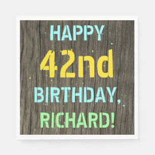 Serviette En Papier Faux Wood, Peint Texte Look, 42e anniversaire + No