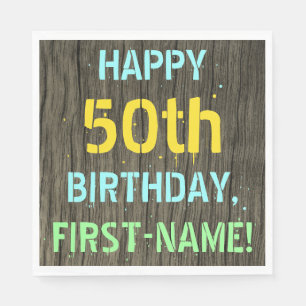 Serviette En Papier Faux Wood, Peint Texte Look, 50e anniversaire + No
