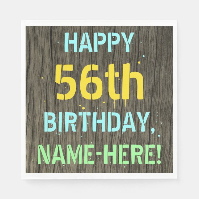 Serviette En Papier Faux Wood, Peint Texte Look, 56e anniversaire + No (Devant)
