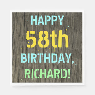 Serviette En Papier Faux Wood, Peint Texte Look, 58e anniversaire + No