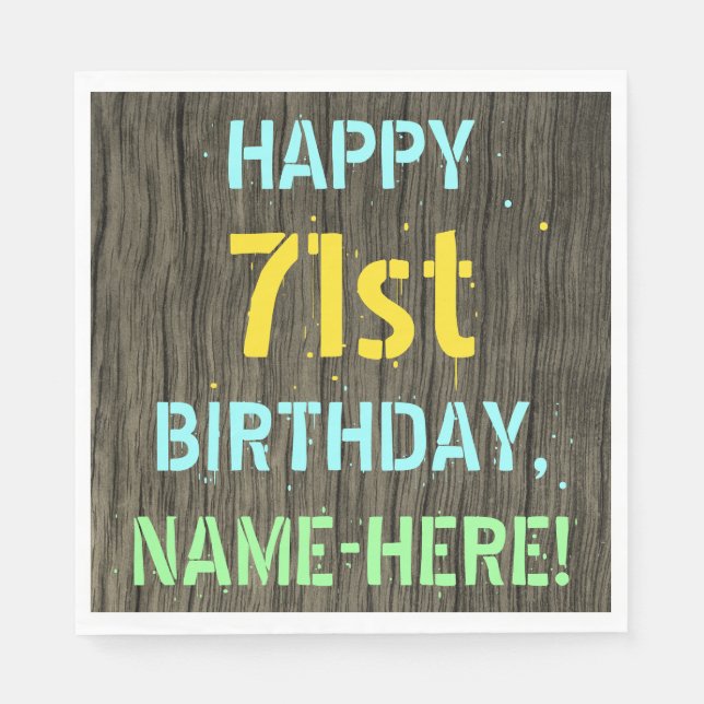 Serviette En Papier Faux Wood, Peint Texte Look, 71e anniversaire + No (Devant)