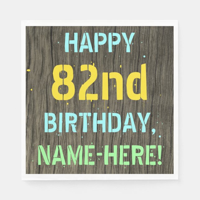 Serviette En Papier Faux Wood, Peint Texte Look, 82e anniversaire + No (Devant)