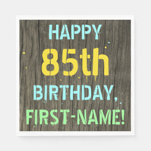 Serviette En Papier Faux Wood, Peint Texte Look, 85e anniversaire + No