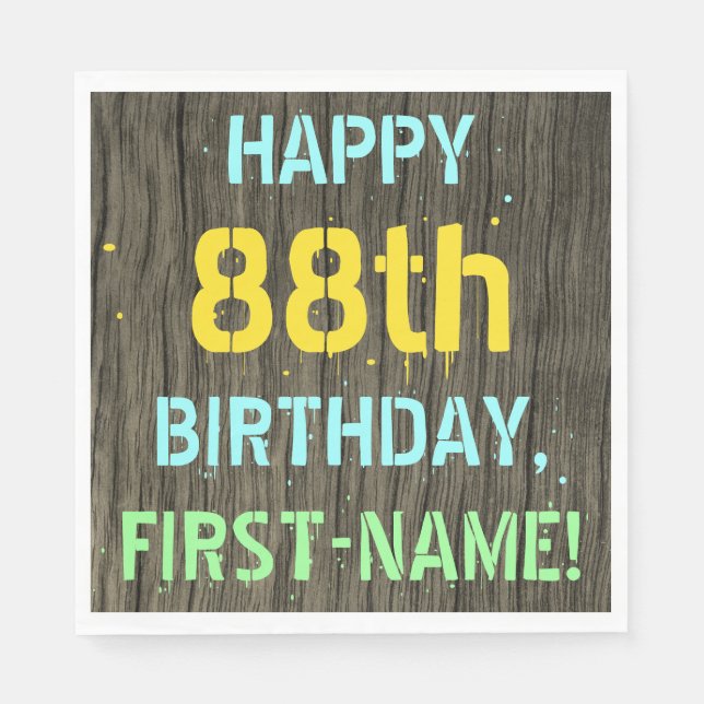 Serviette En Papier Faux Wood, Peint Texte Look, 88e anniversaire + No (Devant)