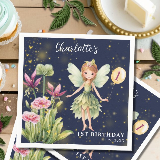 Serviette En Papier Fée dans le jardin enchanté Whimsical 1er annivers (Créateur téléchargé)