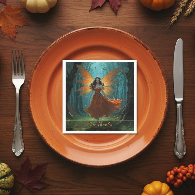 Serviette En Papier Fée de l'Automne Enchanté Fantaisie d'Action de Gr (Créateur téléchargé)