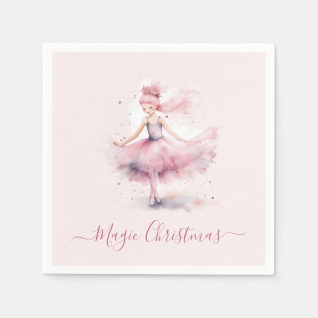 Serviette En Papier Fée de prune rose de Noël (Devant)