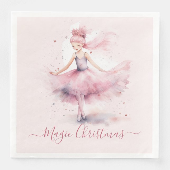 Serviette En Papier Fée de prune rose de Noël (Devant)