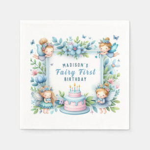 Serviette En Papier Fée florale pastel bleu pour premier anniversaire 