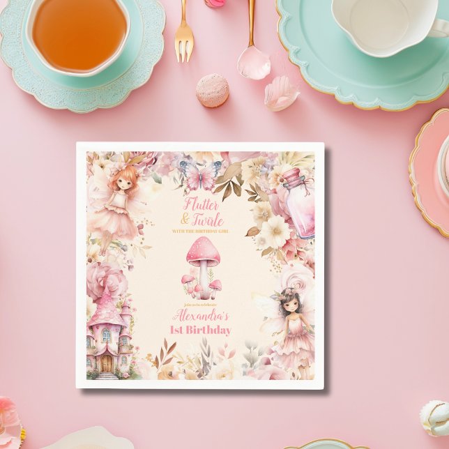Serviette En Papier Fée magique Jardin Floral Pixie 1er anniversaire (Créateur téléchargé)