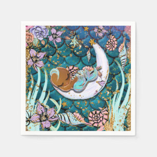 Serviette En Papier Fée Sirène Pailletée Or Sombre Baby Shower Garçon