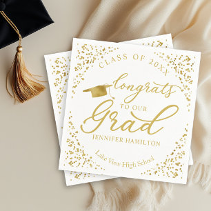Serviette En Papier Félicitations à notre diplômé Or Blanc Diplômé