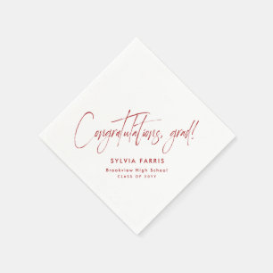 Serviette En Papier Félicitations au diplômé, simple et moderne, rouge