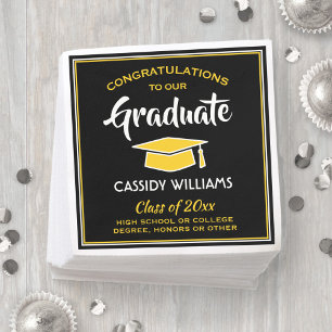Serviette En Papier Félicitations Black and Gold Graduation Party