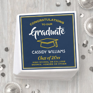 Serviette En Papier Félicitations Bleu Gold Jaune fête de graduation