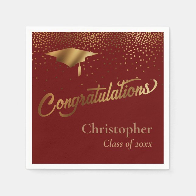 Serviette En Papier Félicitations Diplômé, Classe de Bourgogne d'or (Devant)