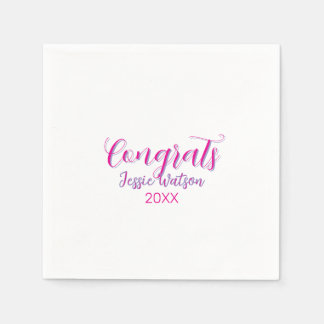 Serviette En Papier Félicitations diplômé rose violet nom année 20XX d