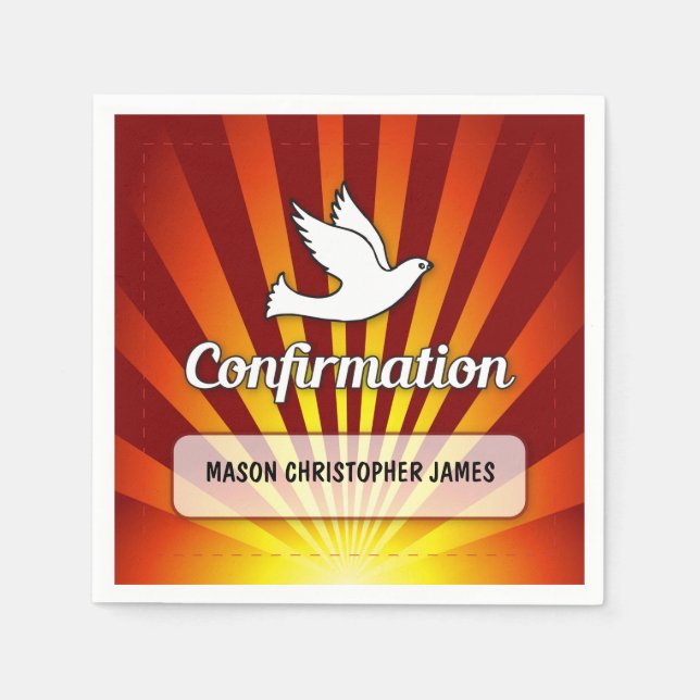 Serviette En Papier Félicitations Dove de confirmation avec Or et Re (Devant)