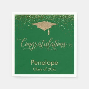 Serviette En Papier Félicitations Gold Confetti Graduation Cap Green