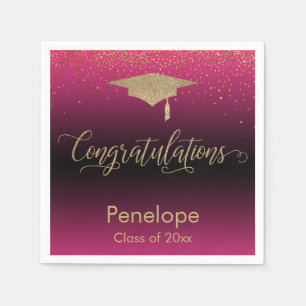 Serviette En Papier Félicitations Gold Confetti Graduation Hot Pink