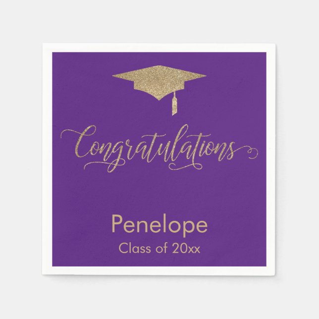 Serviette En Papier Félicitations Gold Parties scintillant Diplôme de  (Devant)