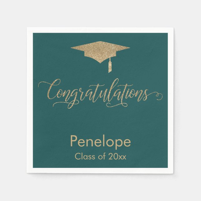 Serviette En Papier Félicitations Gold Parties scintillant Graduation  (Devant)
