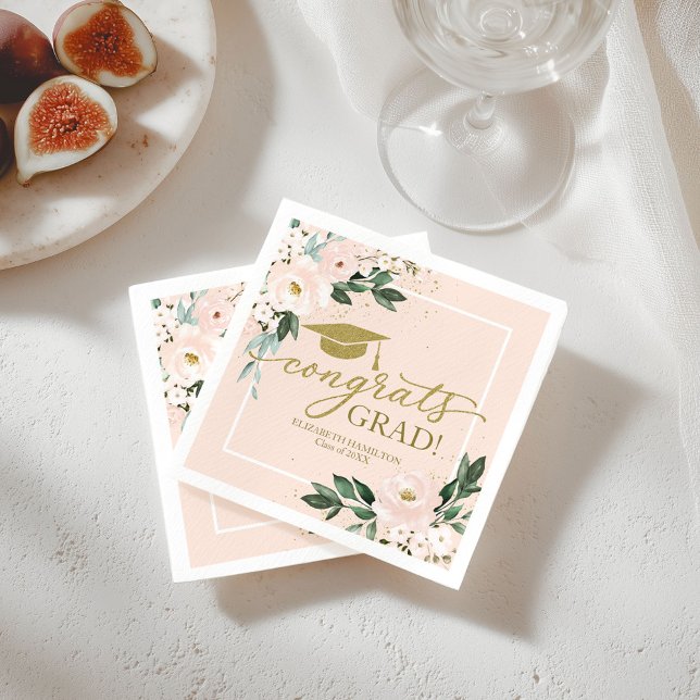 Serviette En Papier Félicitations Grad Rose Blush Floral Graduation Pa (Créateur téléchargé)