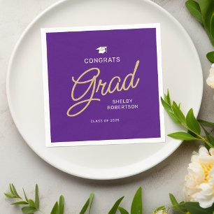 Serviette En Papier Félicitations Grad Script Moderne Purple Graduatio