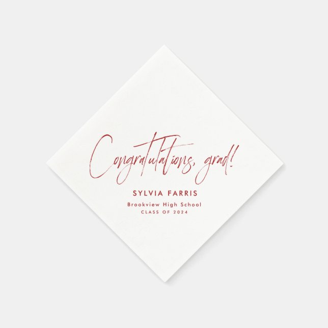 Serviette En Papier Félicitations grad simple moderne rouge graduation (Coin)