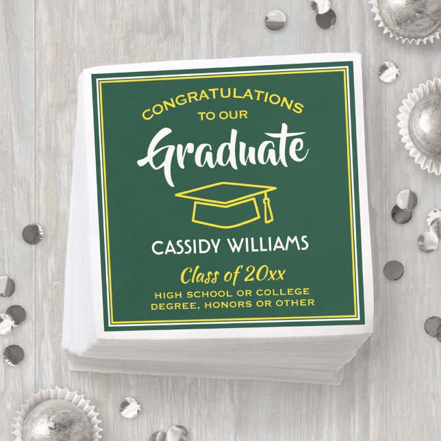 Serviette En Papier Félicitations Green Gold Yellow Graduation Party (Créateur téléchargé)