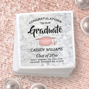 Serviette En Papier Félicitations Marble & Pink Trendy Graduation