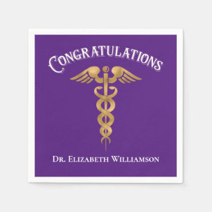 Serviette En Papier Félicitations Médecin Purple Caduceus