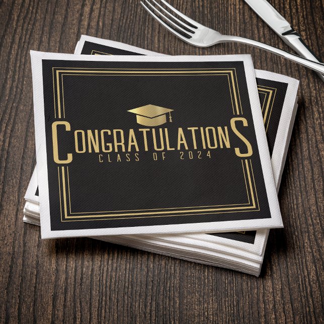 Serviette En Papier Félicitations Noir & Or Promotion Diplômée (Black & Gold Congratulations Class Of Graduation Napkins
)