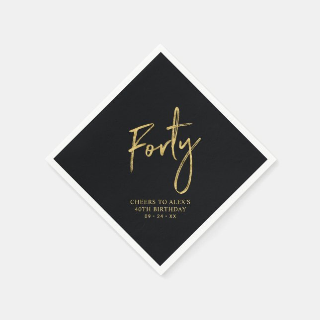 Serviette En Papier Félicitations Quarante | Black moderne Fête du 40e (Coin)