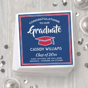 Serviette En Papier Félicitations Red White Blue Elegant Graduation
