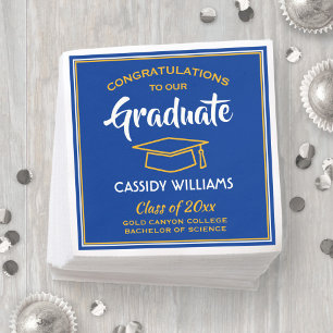 Serviette En Papier Félicitations Royal Blue & Gold Graduation Party