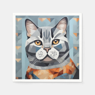Serviette En Papier Feline Geometry British Shorthair