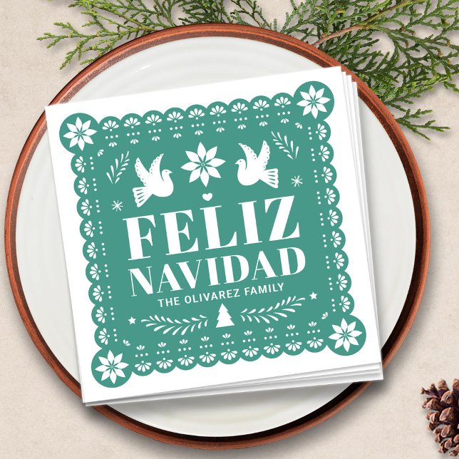 Serviette En Papier Feliz Navidad Papel Picado Noël (Feliz Navidad Papel Picado Christmas Napkins by Fiesta Valley Print)