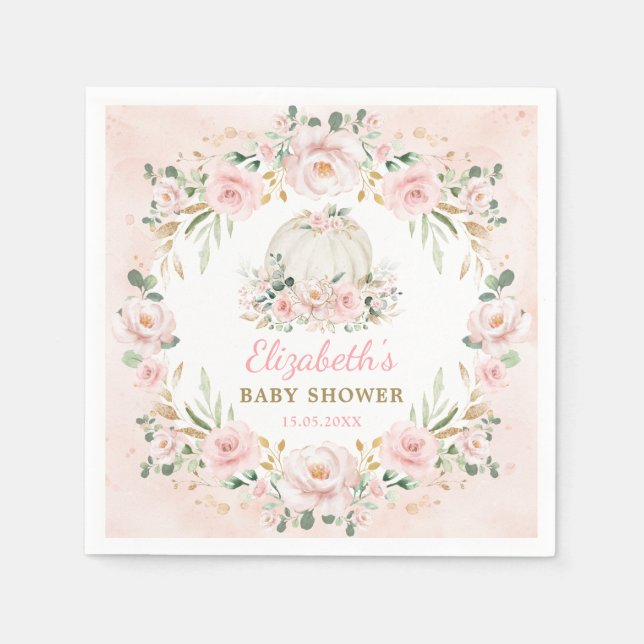 Serviette En Papier Feminine Citrouille rose Blush Roses Baby shower f (Devant)