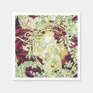 Serviette En Papier Femme à marguerite - Mucha daisy textile repro