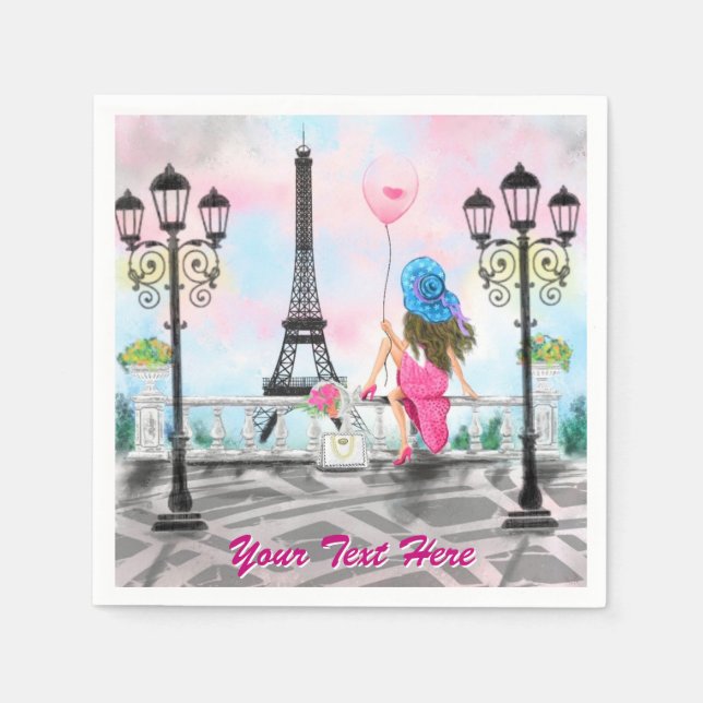 Serviette En Papier Femme À Paris Tour Eiffel Napkins Texte Personnali (Devant)