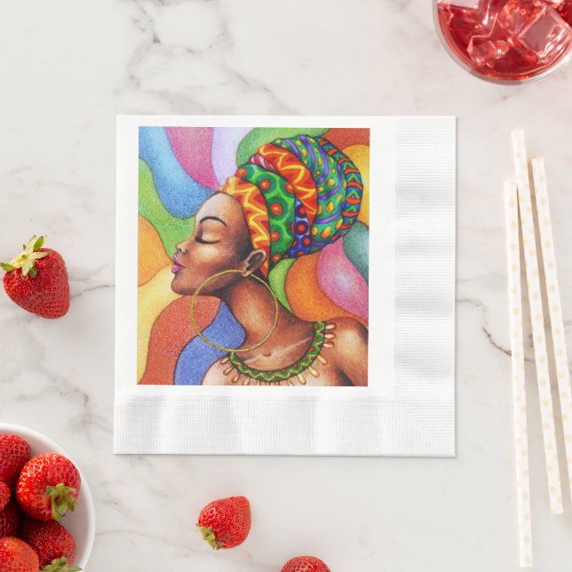 Serviette En Papier Femme africaine avec cire tissu traditionnel (En situation)