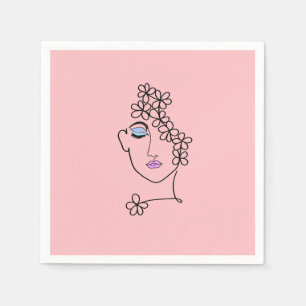 Serviette En Papier Femme Avec Fleurs Ligne Art Rose
